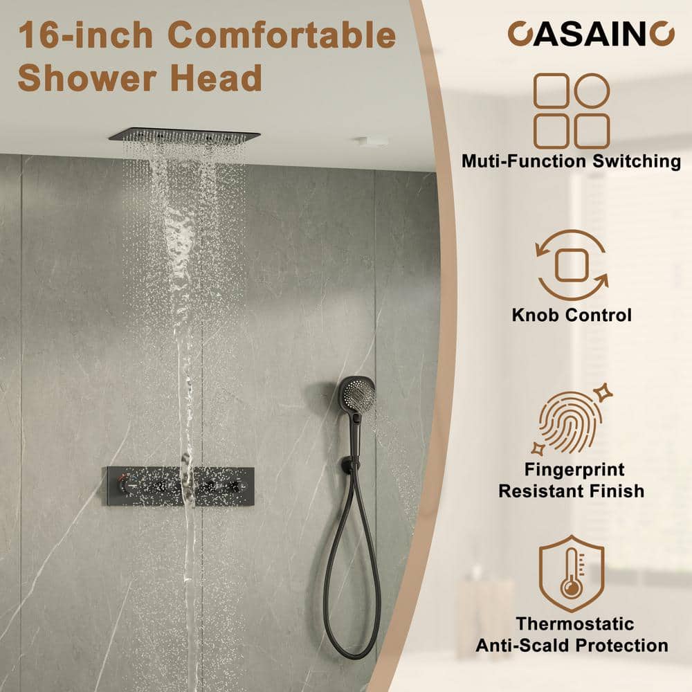 Large Dual Rectangle Ceiling Mount Shower System with Handheld