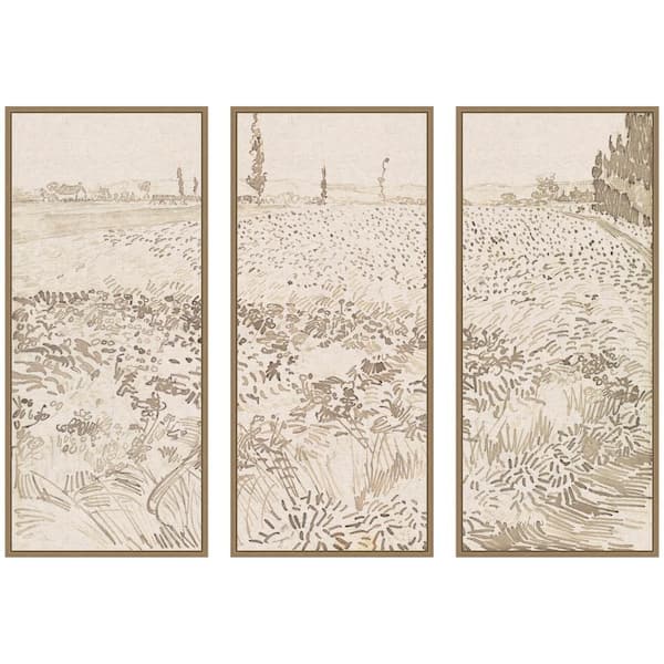 3 Piece Sylvie "Wheat Field Vincent Van Gogh" by Nostalgia Prints Landscape Framed Art Print Set 40 in. x 18 in.