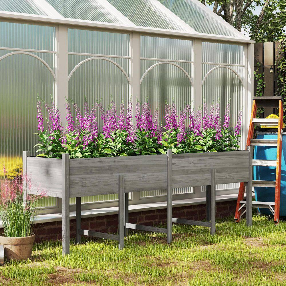 Extra Large Gray Fir Wood Raised Garden Bed with Legs and Drainage