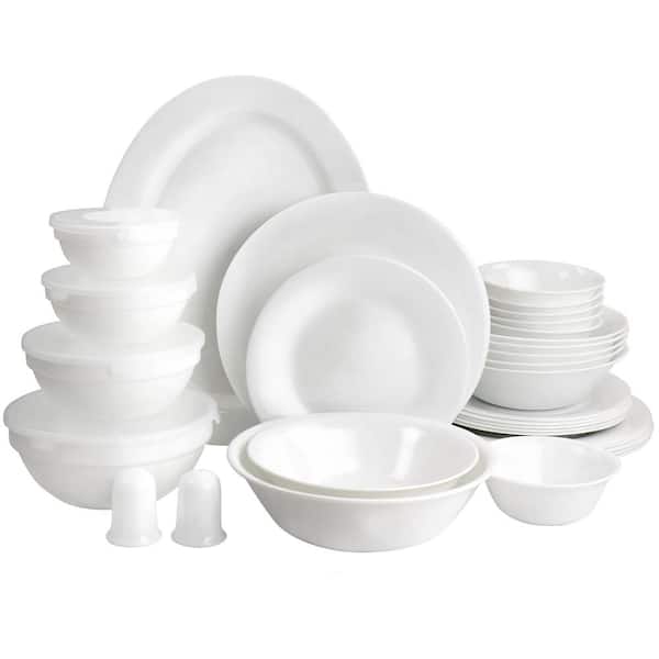 Gibson Ultra 36 Piece Tempered Opal Glass Combo Dinnerware Set in