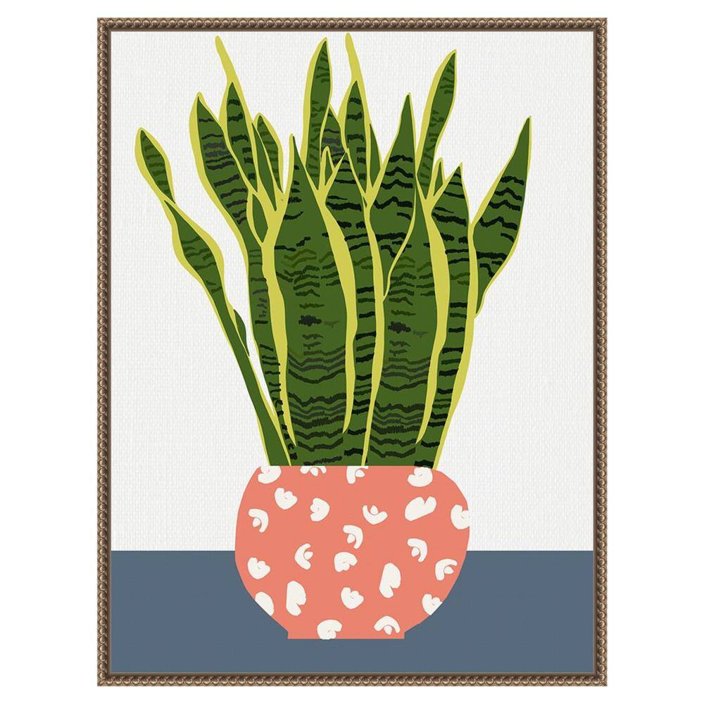 Boho-Chic Green Snake Plant Canvas Wall Art with Beaded Frame