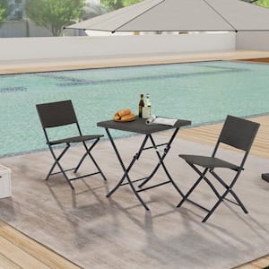 Gray 3-Piece Wicker Foldable Outdoor Bistro Set with Square Table and Chairs for Garden, Backyard, Lawn and Balcony