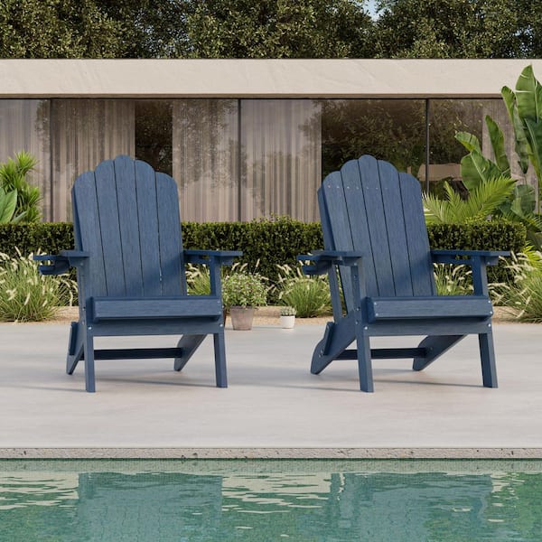 JOYESERY Navy Blue HDPE Plastic Foldable Adirondack Patio Chair