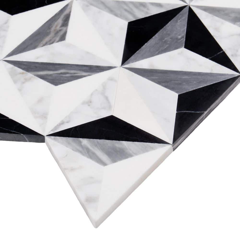 Phantom Black and White Geometric Marble Mosaic Tile