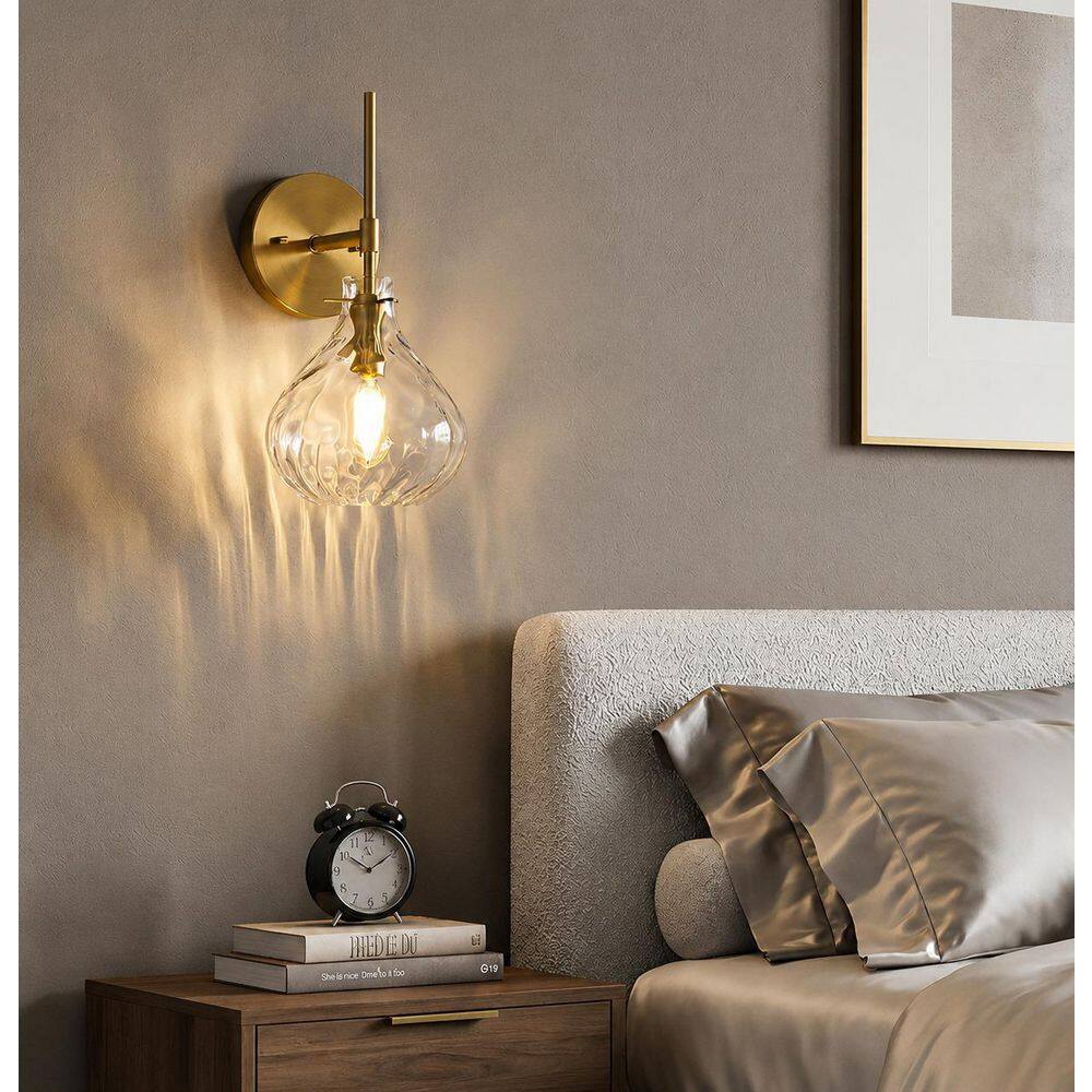 Hegland 13 in. Modern 1-Light Brushed Brass Bathroom Vanity Light with Water Rippled Glass Shade for Bathroom (2-Pack) price history on PriceWatchPro