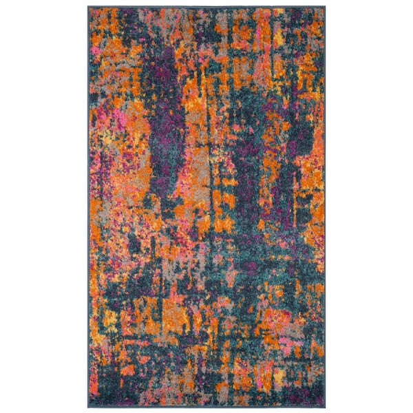 SAFAVIEH Madison Blue/Orange 3 ft. x 5 ft. Solid Area Rug