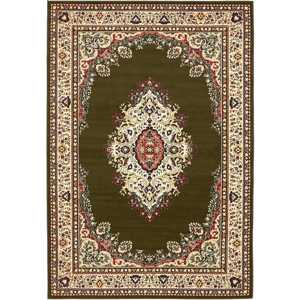 Amaya 6' x 9' Medallion Green Synthetic Easy Care Area Rug
