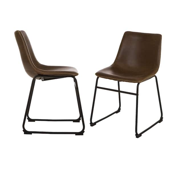 Glitzhome S 2 Mid Century Modern Vintage Brown Leatherette Dining Chair 1005202153 The Home Depot