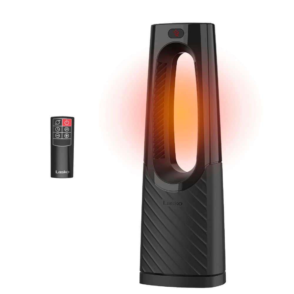 Bladeless 1500W 28 in. Black Indoor Electric Tower Forced Air Ceramic Space Heater with Tip Switch, 2-Speeds, and Remote