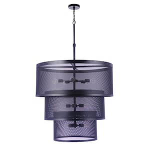 Mesh 40 Watt 12 Light Flat Black Finish Pendant Light with Iron Shade, No Bulbs Included