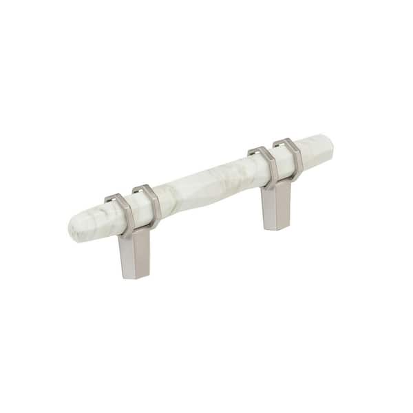 Carrione 3 in. (76mm) Center-to-Center Marble White/Satin Nickel Bar Cabinet Pull