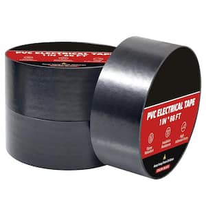 1 x 66 ft. Electrical PVC Tape Flame Retardant Waterproof 1000 Volt Auto Engine Industrial Wiring Harness 3-Pack Black