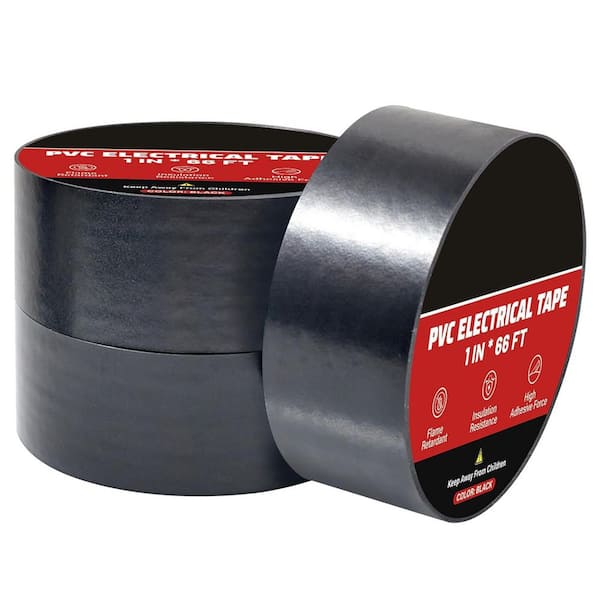 1 x 66 ft. Electrical PVC Tape Flame Retardant Waterproof 1000 Volt Auto Engine Industrial Wiring Harness 3-Pack Black