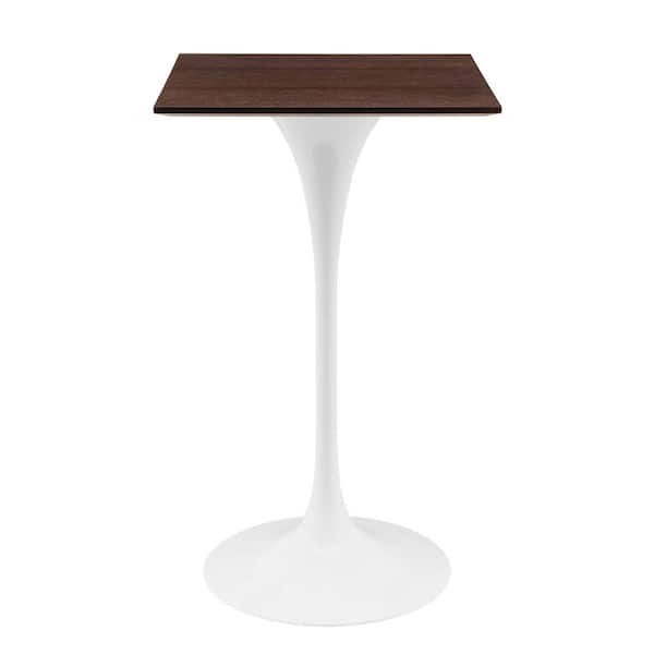MODWAY Lippa 28 in. White Cherry Walnut Metal Square Bar Table