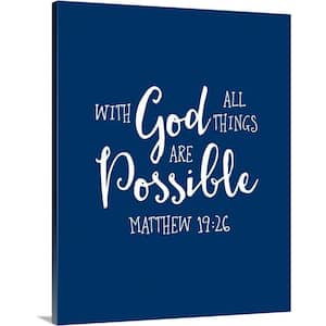 "Matthew 19:26 - Scripture Art in White and Navy" by Inner Circle Canvas Wall Art