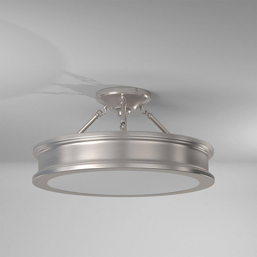 Harbour Point 19" Brushed Nickel Drum Semi-Flush Mount with Etched White Glass