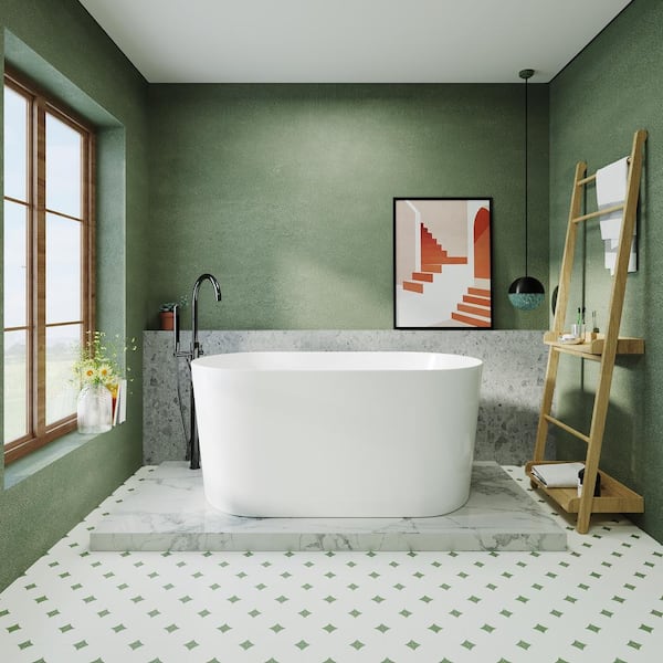 55 in. x 27.6 in. Acrylic Soaking Oval Freestanding Bathtub with Chrome Drain in White