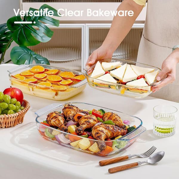 LAIFUCAM 3 Piece Rectangular Glass Baking Dish Set Oven Safe