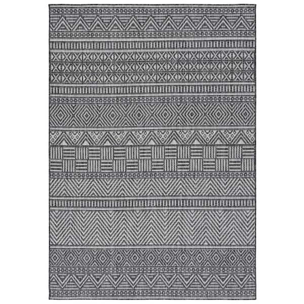 Beach House Charcoal/Gray 9 ft. x 12 ft. Geometric Striped Indoor/Outdoor Area Rug