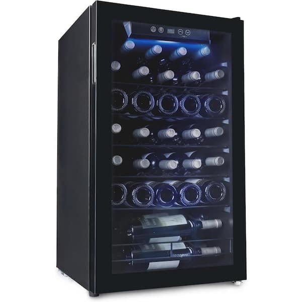 Honeywell 18.9 in. 34-Bottles Wine Cooler and 34-Can Beverage Cooler in Black with Digital Thermostat