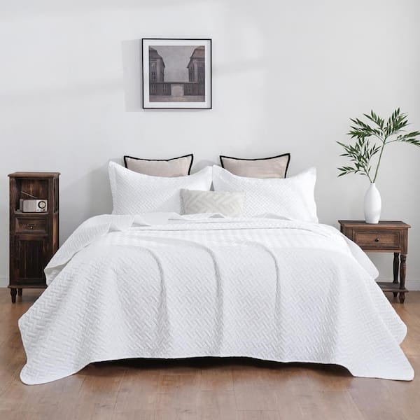 Bafode 3-Piece White Polyester Full Size Comforter Set