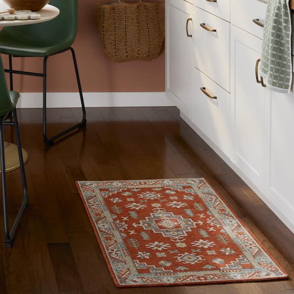 Luxe Livie Forever Vintage Rust Ivory 24 in. x 40 in. Machine Washable Kitchen Mat
