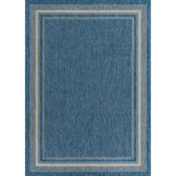 Unique Loom Outdoor Soft Border Blue 8' 0 x 11' 4 Area Rug