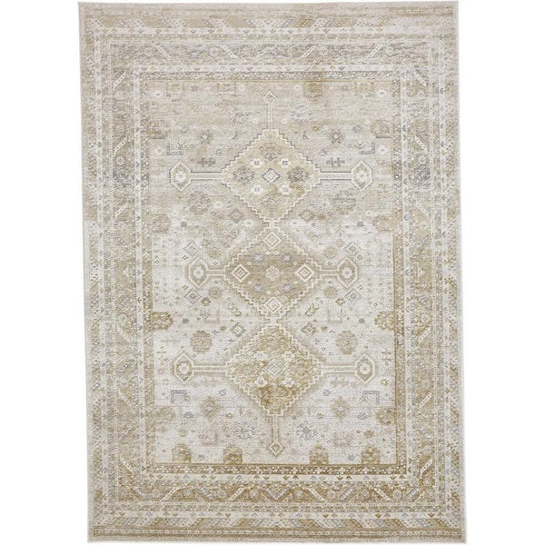 HomeRoots Gold and Ivory 2 ft. x 3 ft. Floral Area Rug