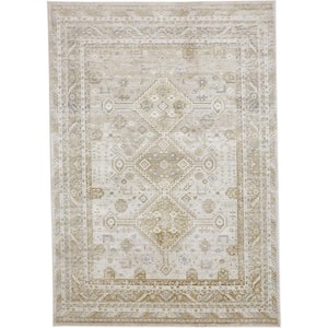 Gold and Ivory 2 ft. x 3 ft. Floral Area Rug