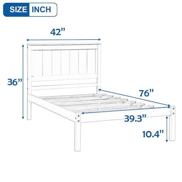 Ghouse White Twin Size Platform Bed, Standard Twin Bed Frame Height