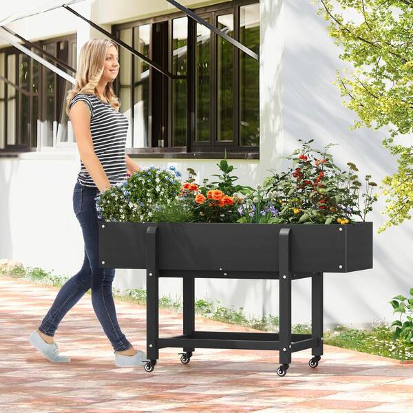 LUE BONA 48 in. x 20 in. x 28 in.Black Plastic Raised Garden LUE BONA 48 in. x 20 in. x 28 in.Black Plastic Raised Garden