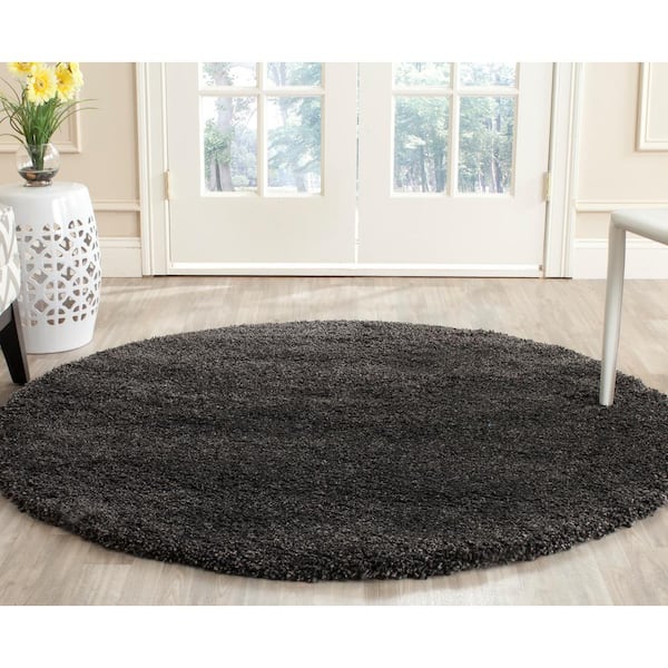Milan Shag Dark Gray 4 ft. x 4 ft. Solid Flokati Round Area Rug