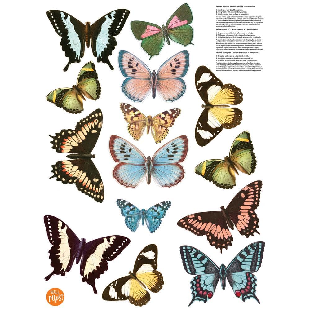 Vintage Glossy Butterfly Wall Decals for Kids, 14 Pieces