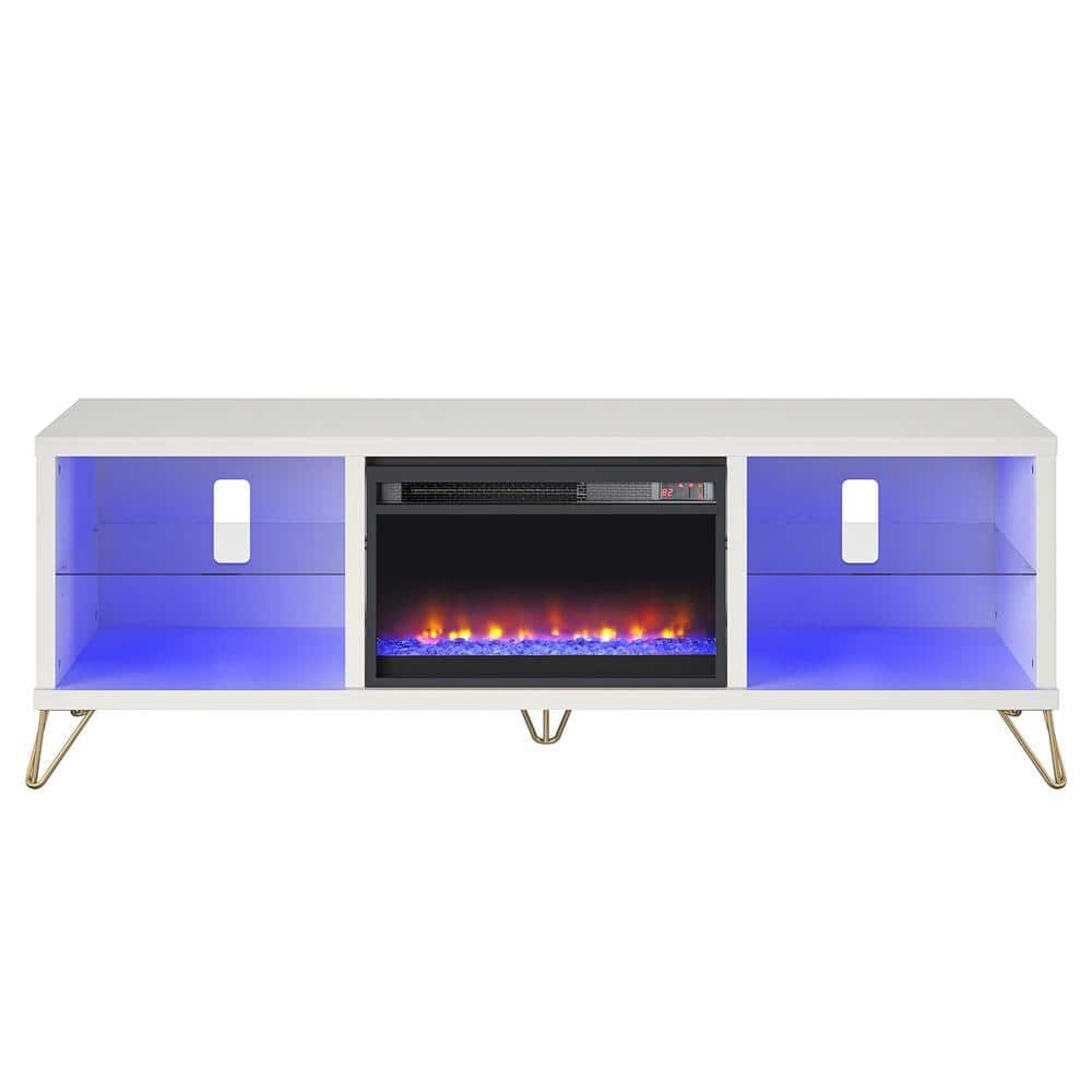 Finley 70" White Electric Fireplace TV Stand with Glass Shelves