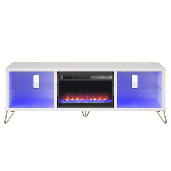 Novogratz Finley White TV Stand Fits TV's up to 70 in. with Electric Fireplace