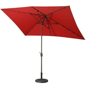 10 ft. Patio Umbrella with Solar Lights - 30 LED Rectangular Tilt Umbrella Aluminum Pole in Red