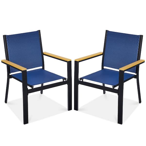Best Choice Products Set of 2 Black Textilene Chairs with Armrests, Steel Conversation Accent Furniture for Patio