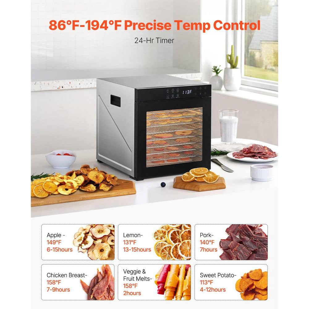 Stainless Steel 10-Tray Food Dehydrator with Adjustable Thermostat