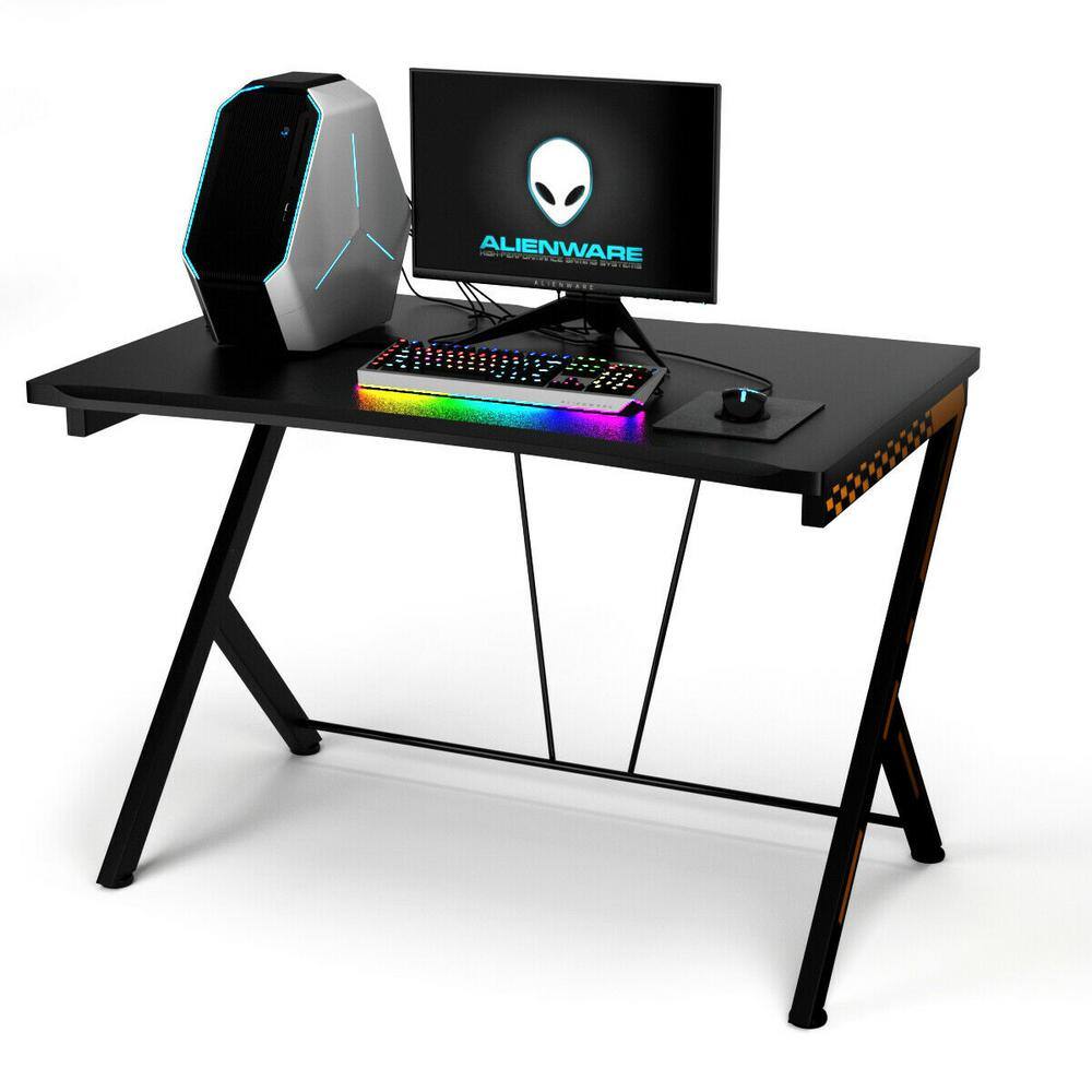 Black MDF and Steel Gaming Desk with Large Desktop