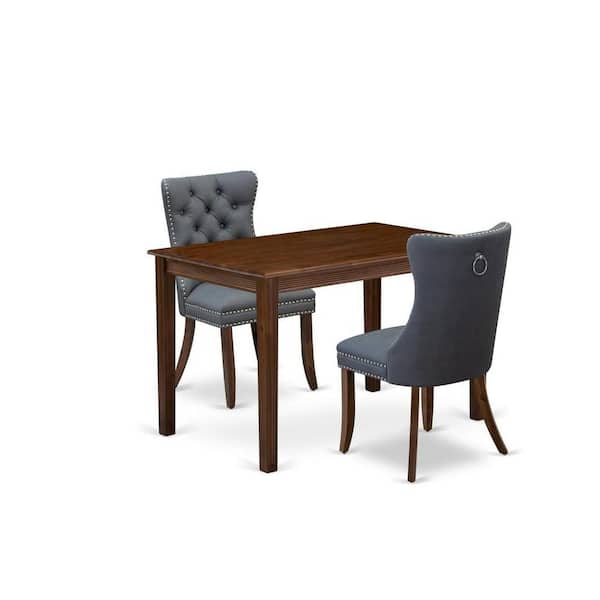 East West Furniture 3-Piece Antique Walnut Finish Rectangular Solid Wood Top Dining Table Set