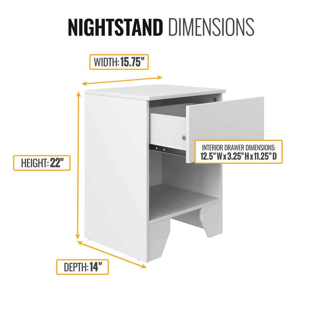 Anzio White MDF Modern One Drawer Nightstand