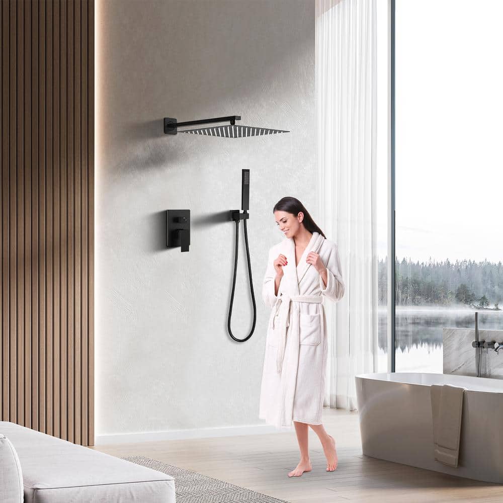 10 Inch Matte Black Stainless Steel Square Rain Shower Combo Set