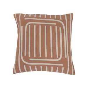 Brown Woven Cotton 20 in. x 20 in. Reversible Pillow with Lines