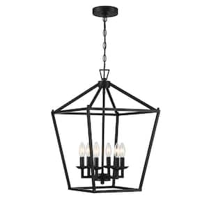 16 in. 6-Light Matte Black Chandeliers Geometric Cage Lantern Pendant Light