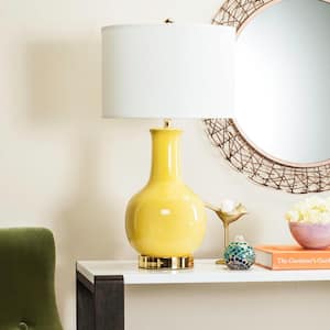 Paris 27.5 in. Yellow Gourd Ceramic Table Lamp with White Shade