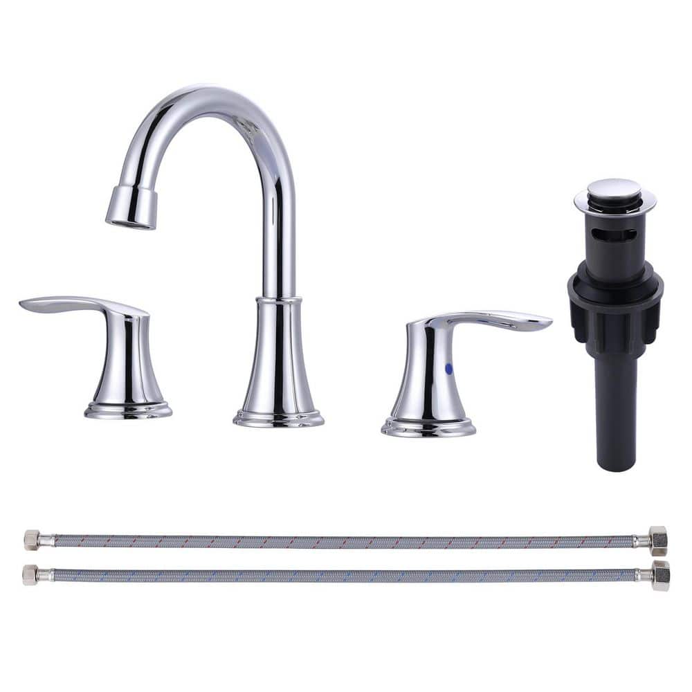 8 in. Widespread Bathroom 2-Handle 3 Holes Faucet with Pop-Up Drain Assembly in Polished Chrome price history on PriceWatchPro