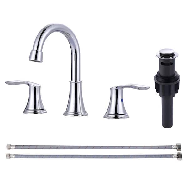 8 in. Widespread Bathroom 2-Handle 3 Holes Faucet with Pop-Up Drain Assembly in Polished Chrome