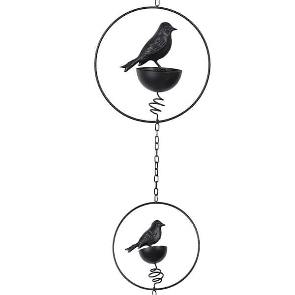 8.5 ft. Metal Bird Rain Chain Black for Gutters Downspout Unique Garden Decor Easy Install 8 Cups 8 Birds