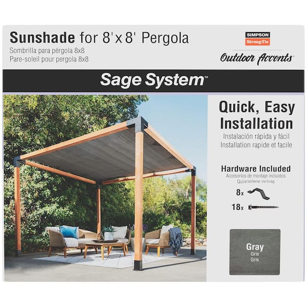 Outdoor Accents Sage System Sunshade for 8 ft. x 8 ft. Pergola, Gray