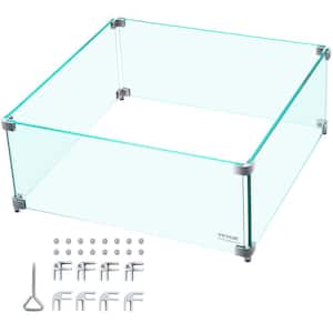 Fire Pit Wind Guard 14 x 14 x 6 in. Glass Wind Guard Rectangular Glass Shield 0.3 in. Thick Fire Table for Propane,Gas